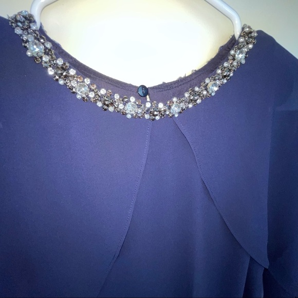 Vince Camuto Chiffon Cape Back Shift Dress NAVY 2 - Picture 5 of 17